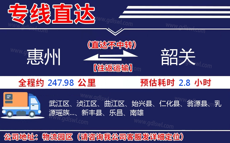 惠州到韶關物流公司