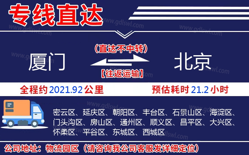 廈門到北京物流公司